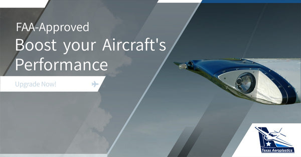 Advertisement for aircraft performance upgrade with FAA logo on a gray background