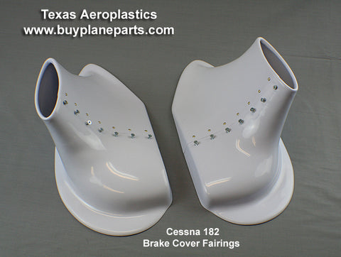 Cessna 182 Brake Cover Fairings (1972-74 w boat style fender only) 31-07-80A. Replaces OEM parts: 0741634-17, 0741634-18. Manufactured by Texas Aeroplastics. 